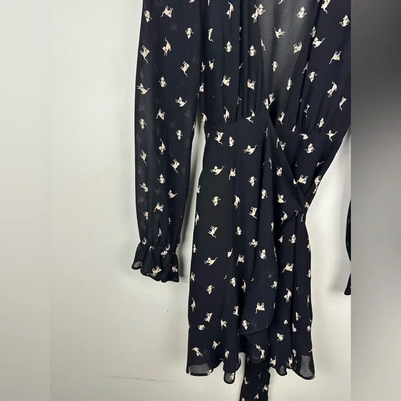 Reformation Whitby Wrap Gato Cat Print V Neck Mini Dress Women’s Sz XS - Picture 4 of 10